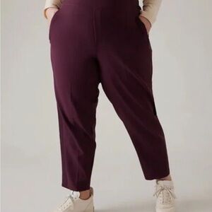 NWT Athleta Endless Satin Side Stripe Pants in Spiced Cabernet Size 14